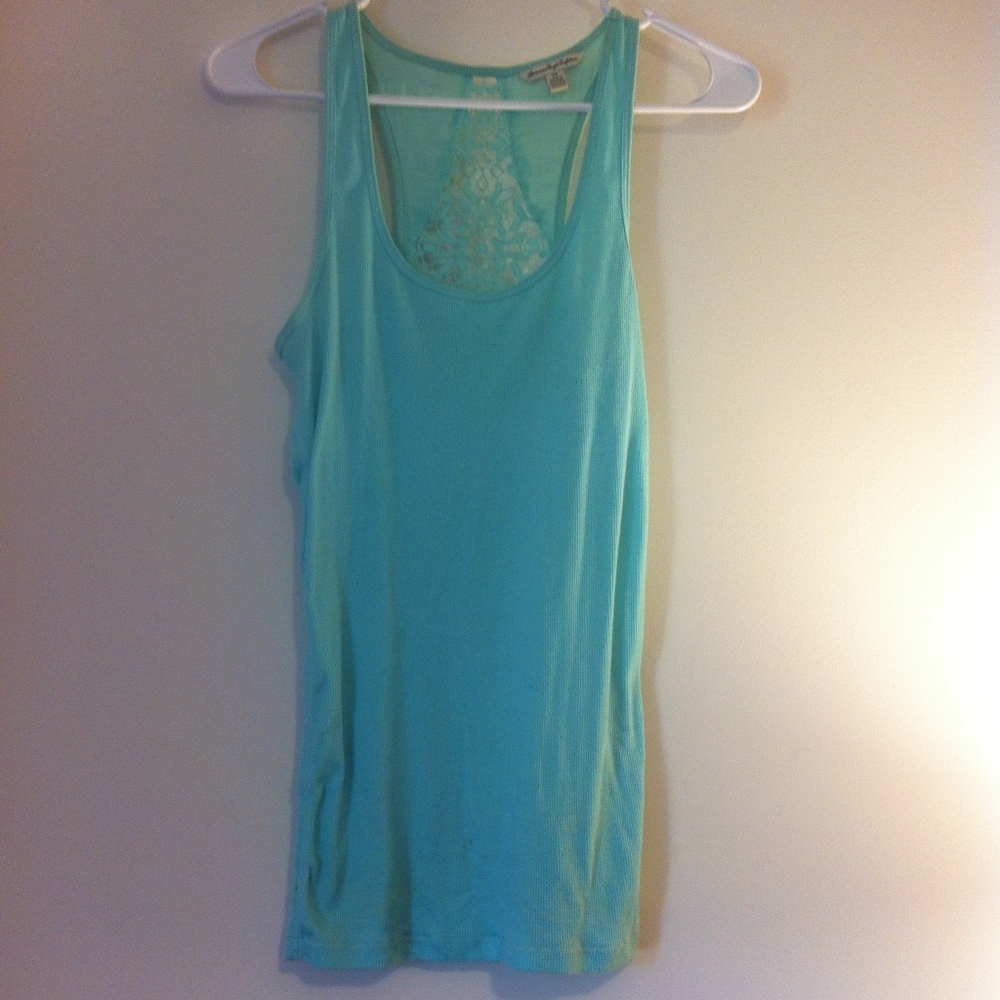 American Eagle Teal Green Lace Back Tank Top